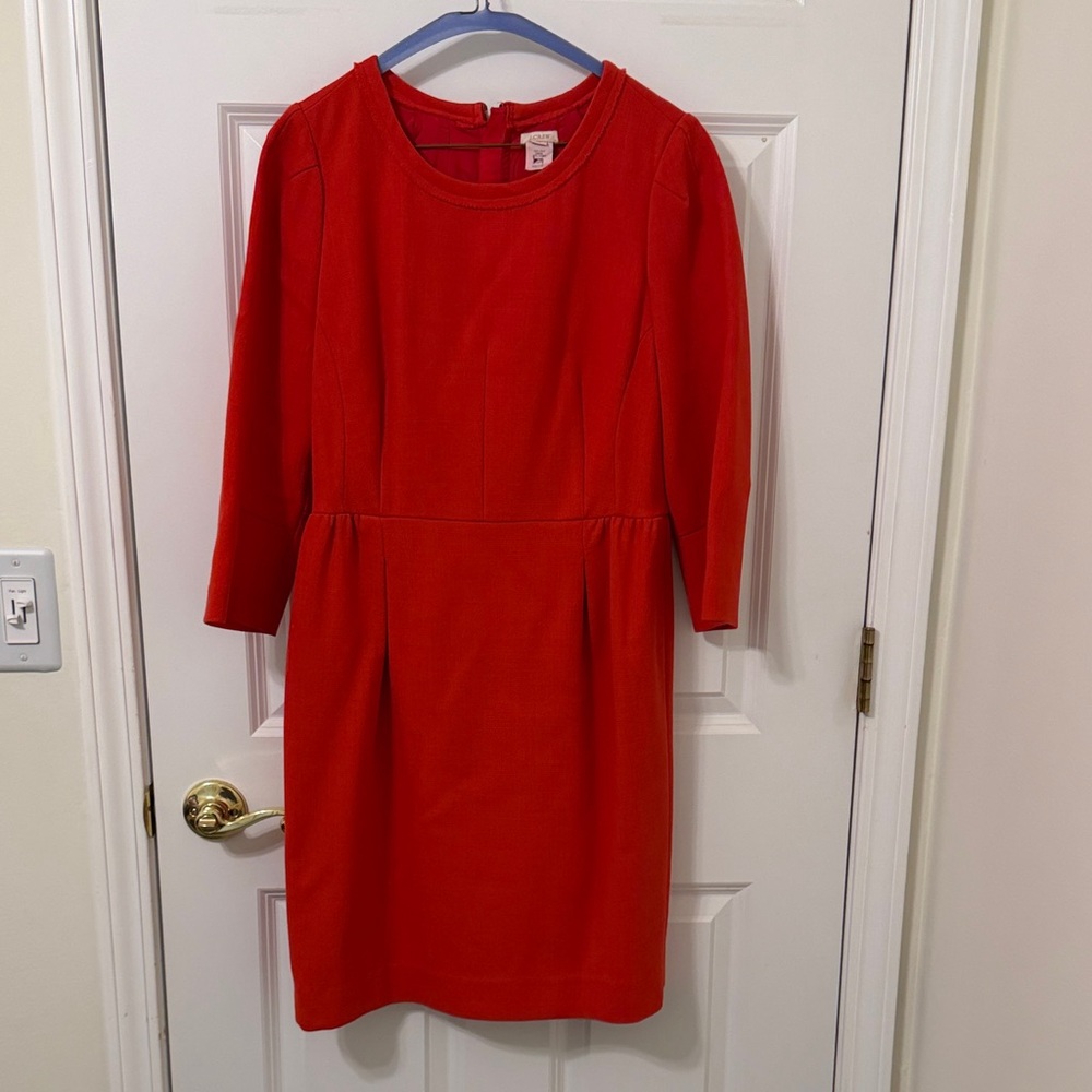 J. Crew Vibrant Red Wool 3/4 Sleeve Work Shift Dress 12
